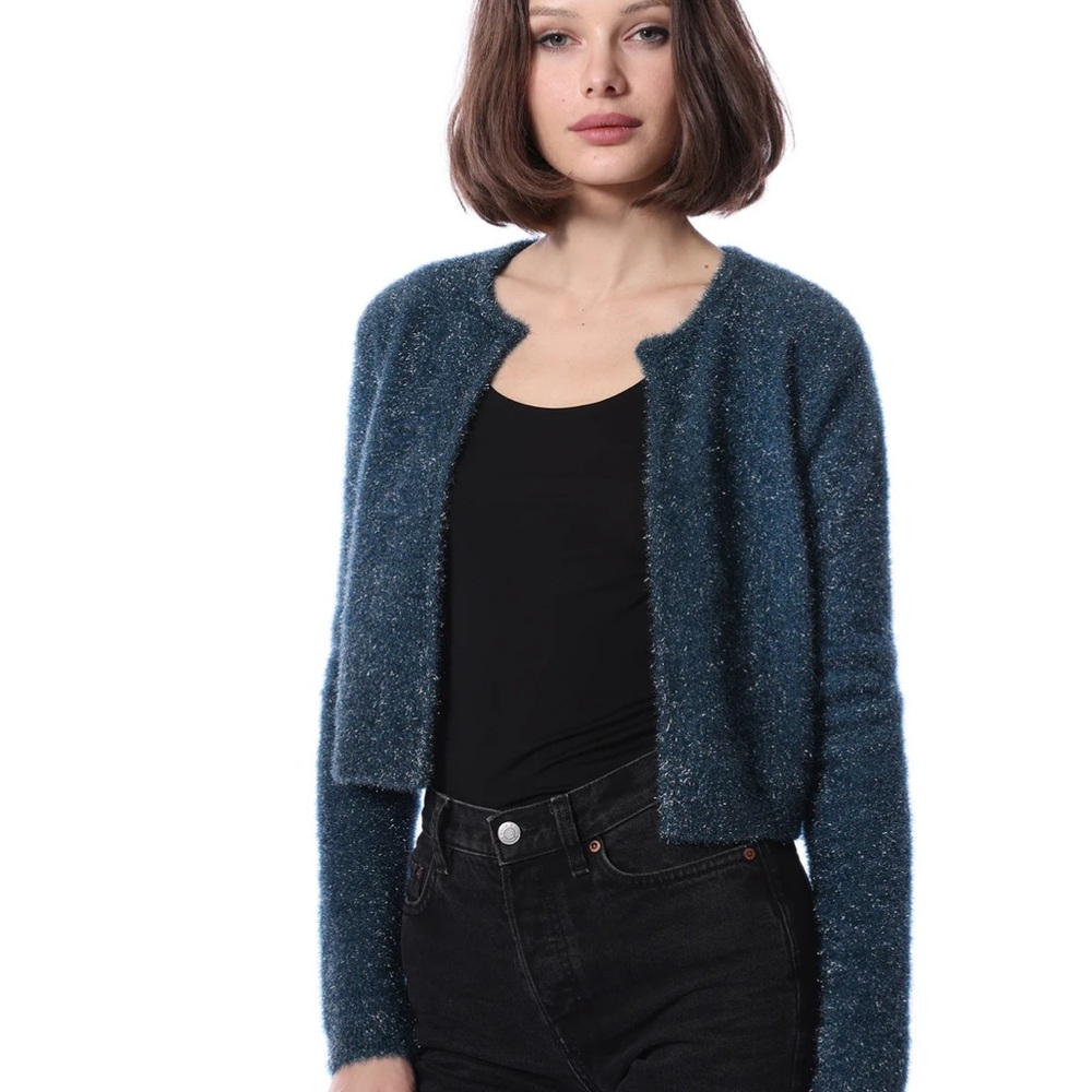 Minnie Rose Shimmer Blue Knit Sweater